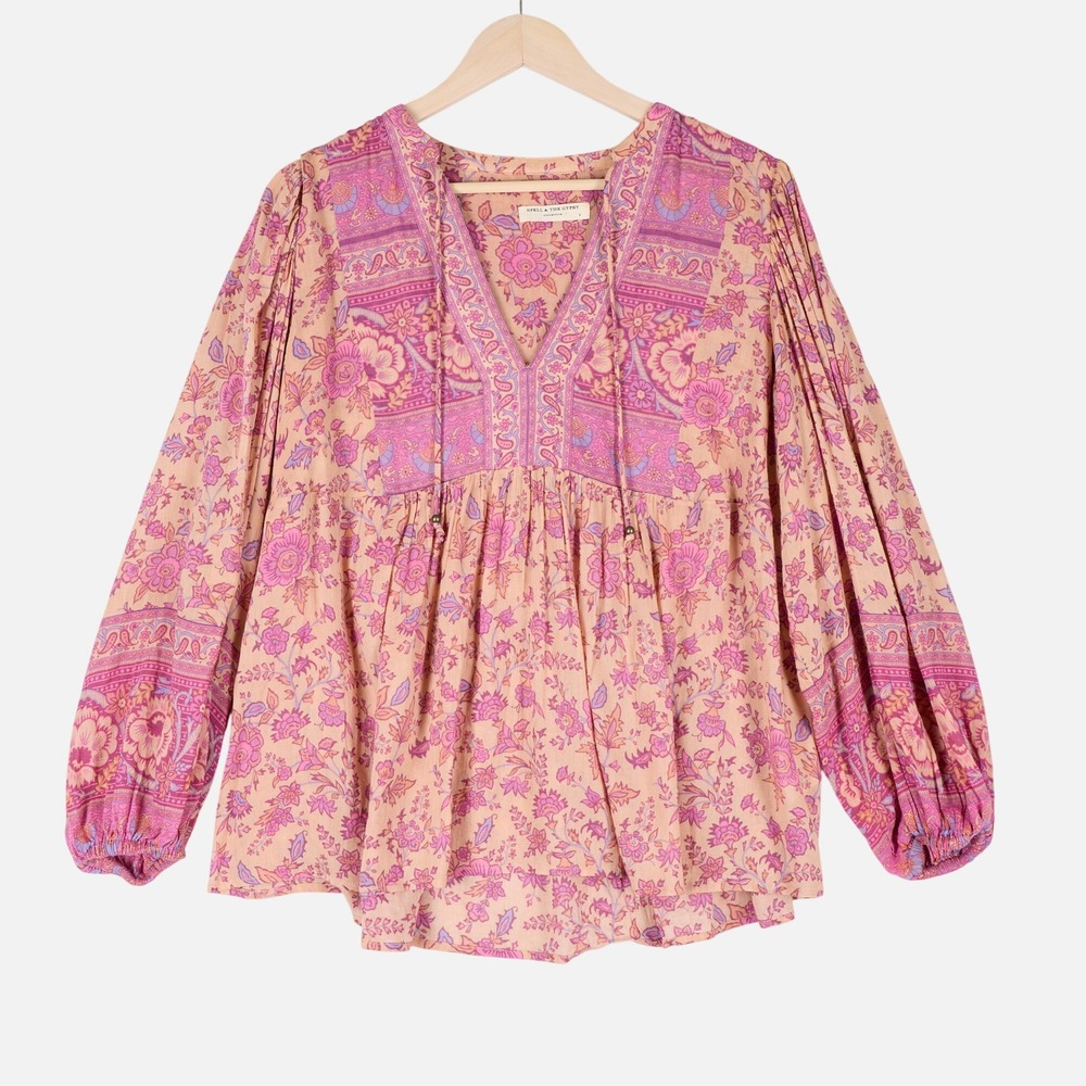 Spell & The Gypsy Tunic Blouse Collective Wild Bloom Pink Floral Boho Small